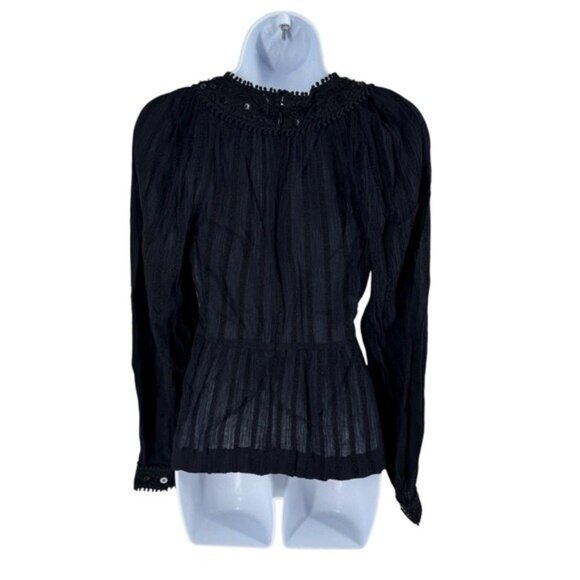 Sea New York NEW Charlotte Black Embellished Long Sleeve V Neck Top Size S - Picture 8 of 11